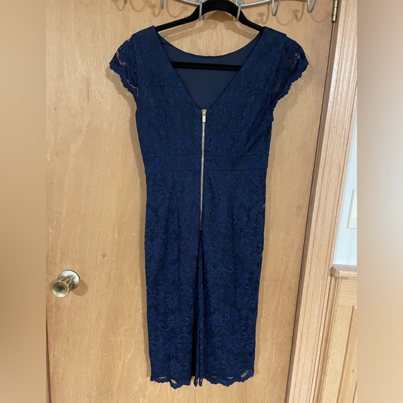 CALVIN KLEIN-lace overlay navy dress - Picture 2 of 3